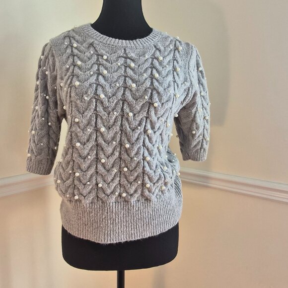 Zara Grey Top with Pearls, Size L - Picture 3 of 7